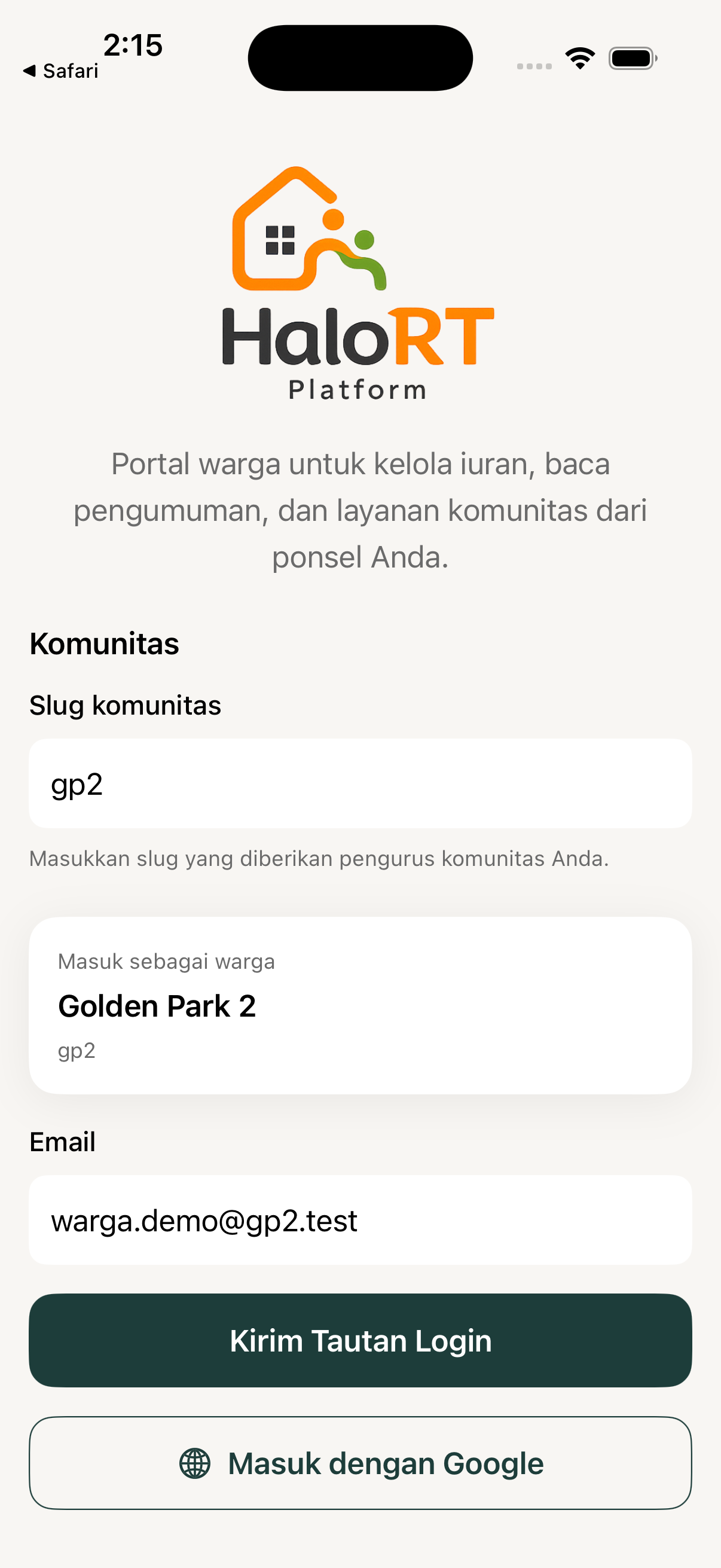Masuk iOS