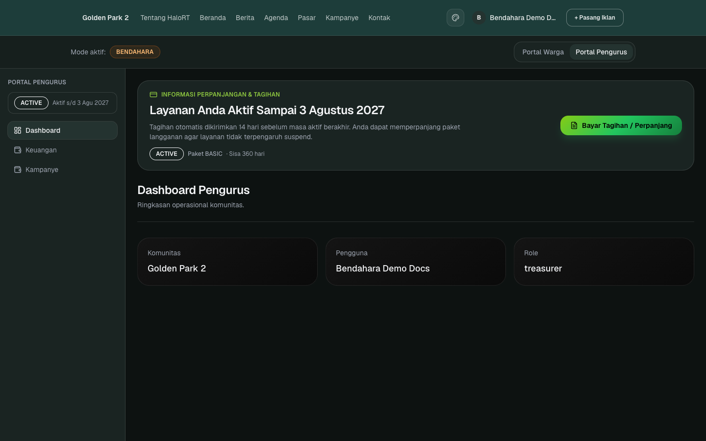 Dashboard bendahara
