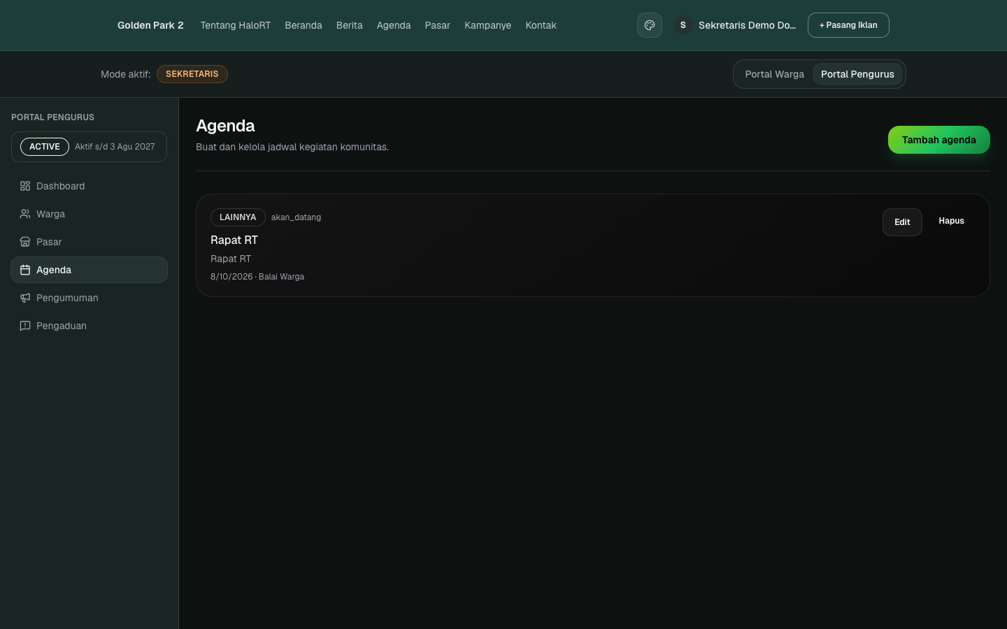Agenda sekretaris