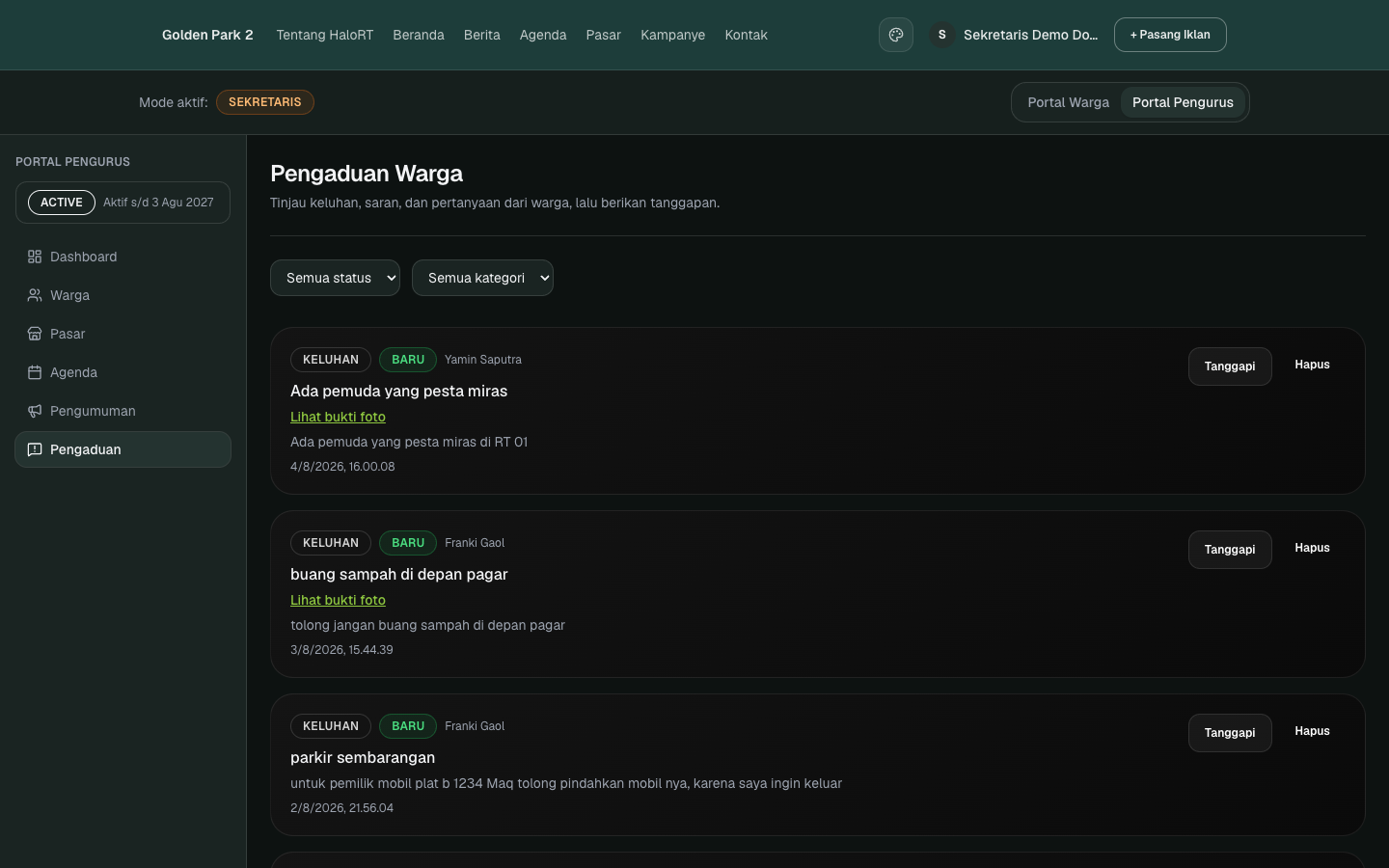 Pengaduan sekretaris