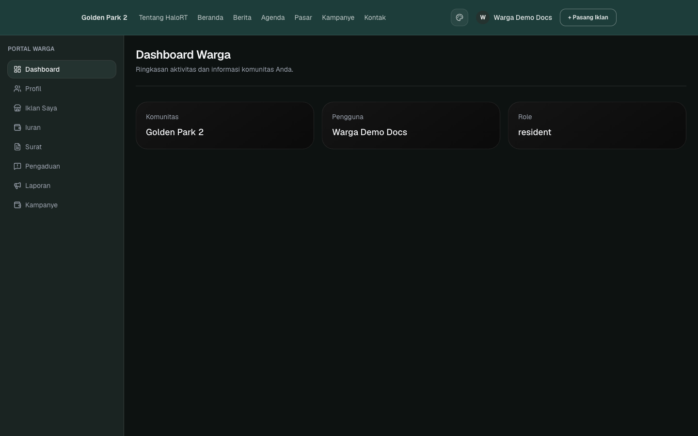 Dashboard warga web